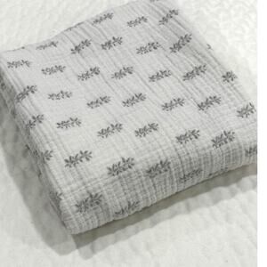 Kyle & Deena Muslin Baby Swaddle Blanket Gray Leaf Print Cotton 30x38 Soft Lovey